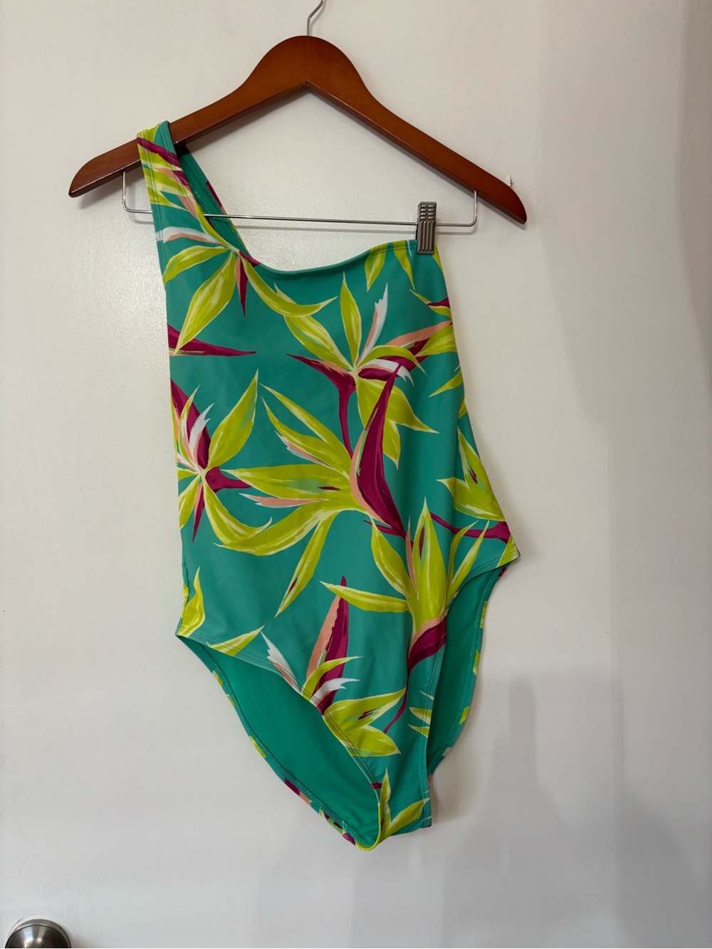 Old Navy Women One Piece Green Tropical Print Swimsuit Bathing Suit Size Small